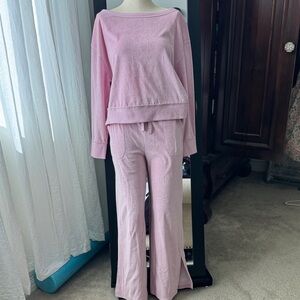 JoyLab Soft Pink Off Shoulder 3/4 sleeve velour track suit- Size XS